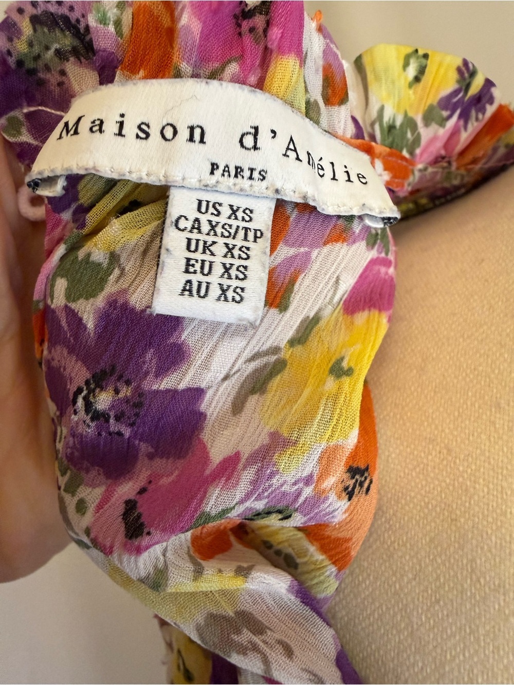 Maison d’Amelie Floral Smocked Blouse Sleeveless Clip Dot Top XS - Picture 3 of 10